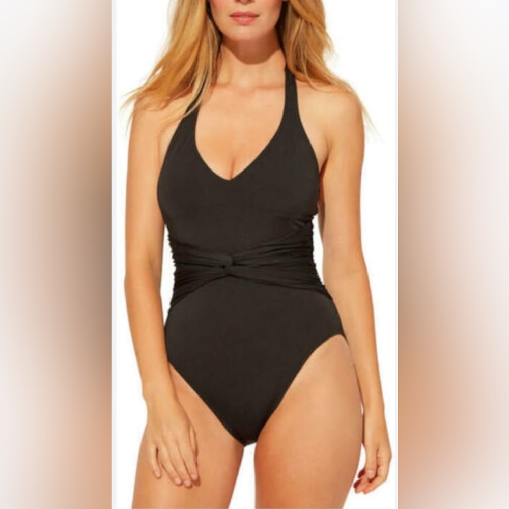 Bleu Rod Beattie Urban Goddess Plunge Halter One-Piece with Removable Cups